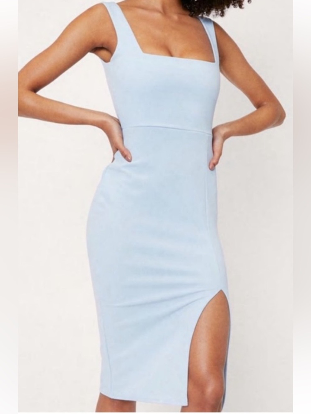 NWT Nasty Gal Square Neck Mini Sleeveless Bodycon Dress Slit Comfy Stretchy 6